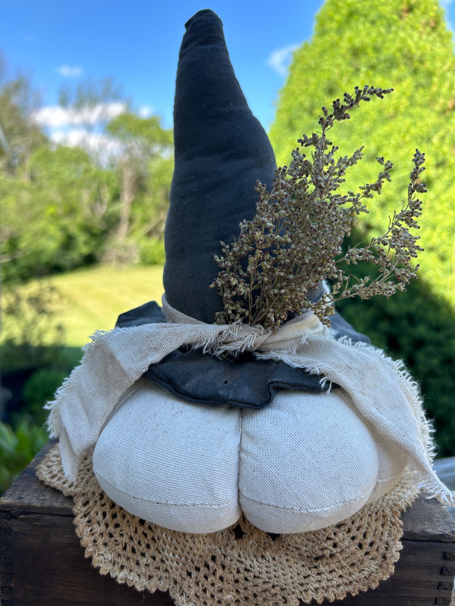White Pumpkin with whitch hat & sweet annie