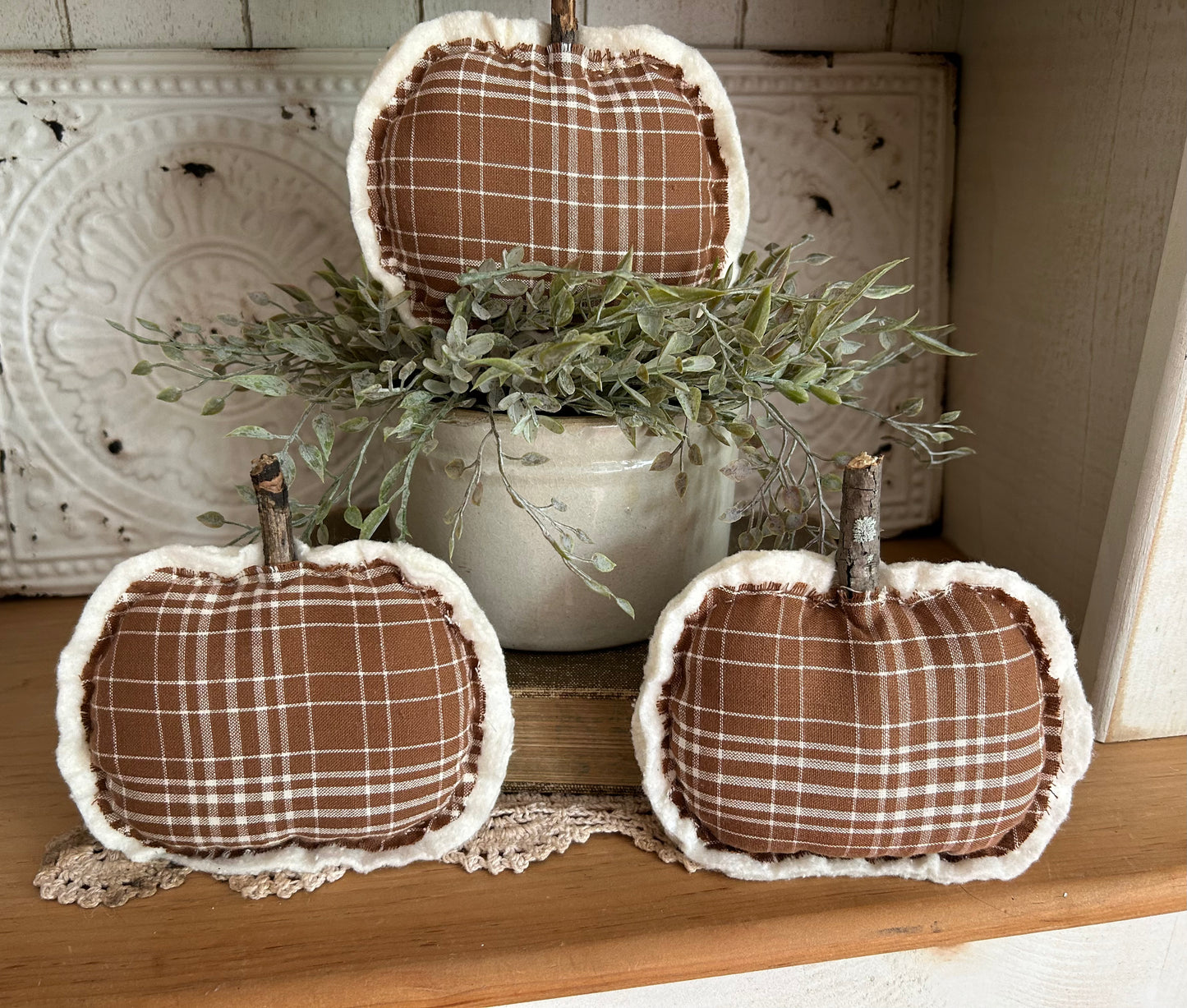Brown Plaid Stuffed Pumpkin
