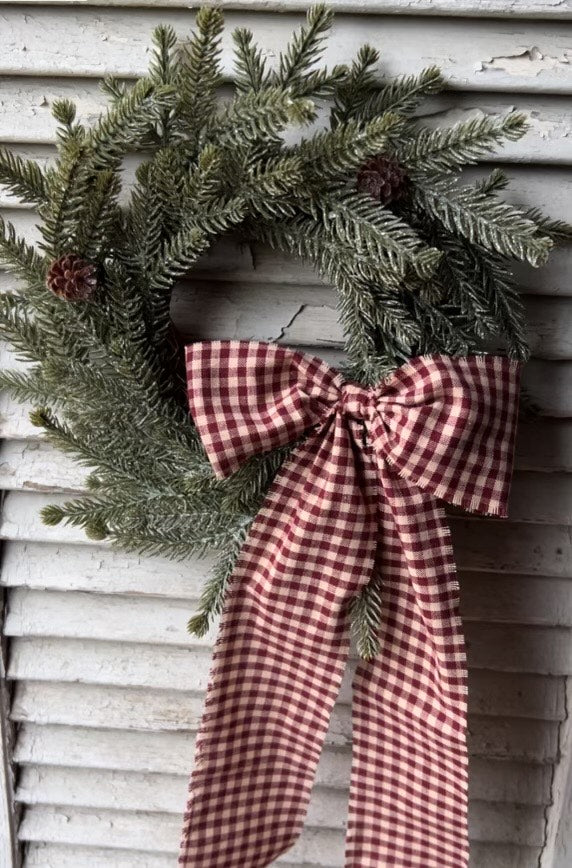 Wreath Red checked Bow