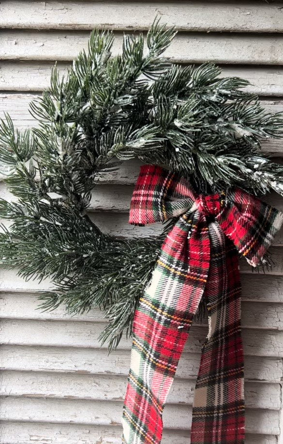 Plaid Bow Wreath with snow