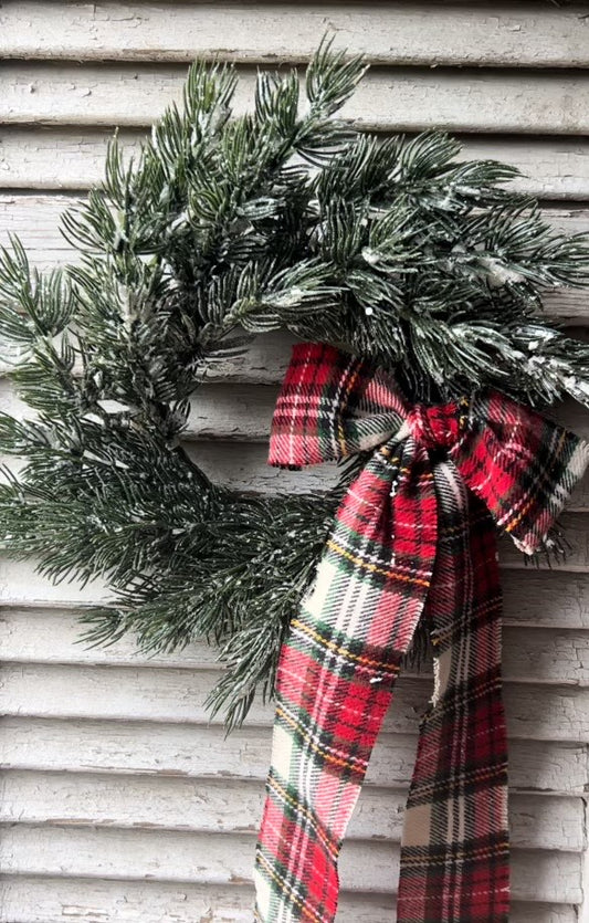 Plaid Bow Wreath with snow