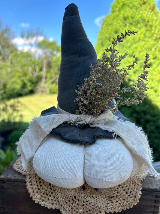 White Pumpkin with whitch hat & sweet annie