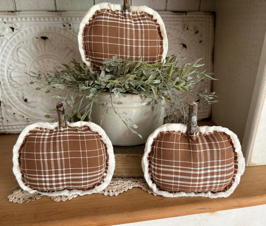 Brown Plaid Stuffed Pumpkin